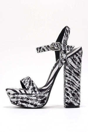 Cape Robbin Ross Ankle Buckle Strap Rhinestone Embellished Platform Round Toe Block Heel Sandal-Zebra