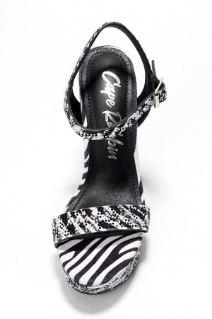Cape Robbin Ross Ankle Buckle Strap Rhinestone Embellished Platform Round Toe Block Heel Sandal-Zebra