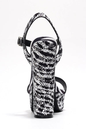 Cape Robbin Ross Ankle Buckle Strap Rhinestone Embellished Platform Round Toe Block Heel Sandal-Zebra