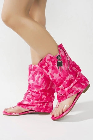 Cape Robbin Sari Step-in Thong Zipper and Lock Detail Round Toe Flat Sandal-Pink