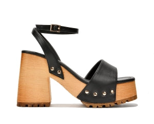 Cape Robbin Seewoo Transparent Slingback  Wood-grain Platform Round Toe High Block Heel Sandal-Black