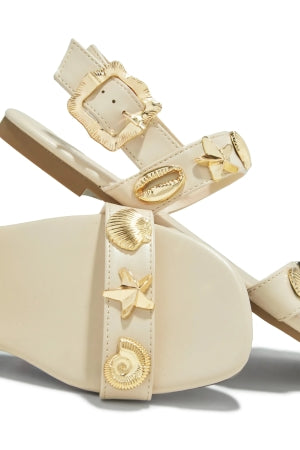 Olivia Shelley Sea Shell and Starfish Pendant Detailing Adjustable Straps Flat Sandal-Ivory