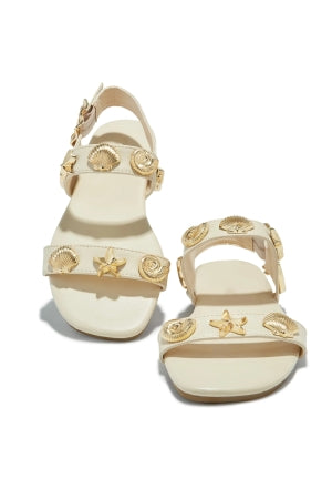 Olivia Shelley Sea Shell and Starfish Pendant Detailing Adjustable Straps Flat Sandal-Ivory