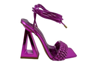 Stylish Woven Vamp Strap Ankle Wrap-around Open Toe Sculpted Heel Sandal