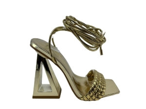 Pazzle Standard-100 Stylish Woven Vamp Strap Ankle Wrap-around Open Toe Sculpted Heel Sandal