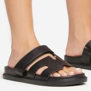 Lemonade Valerie Strappy Velcro Flat Slider Sandal-Black