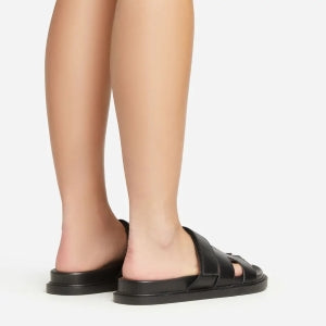 Lemonade Valerie Strappy Velcro Flat Slider Sandal-Black