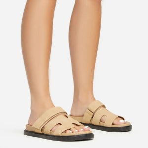 Strappy Velcro Flat Slider Sandal-Nude