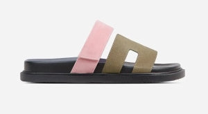 Lemonade Valerie Strappy Velcro Flat Slider Sandal-Pink-Khaki