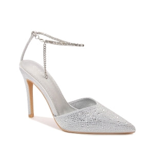  Valentina Chain Detail Ankle Strap Rhinestone Embellished Pointy Toe Stiletto Heel