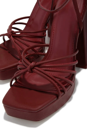 Olivia Vanilla Ankle Buckle Closure Open Square Toe Platform Block Heel Sandal-Wine