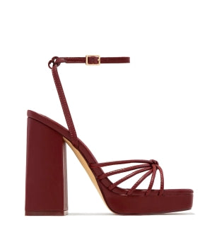 Olivia Vanilla Ankle Buckle Closure Open Square Toe Platform Block Heel Sandal-Wine