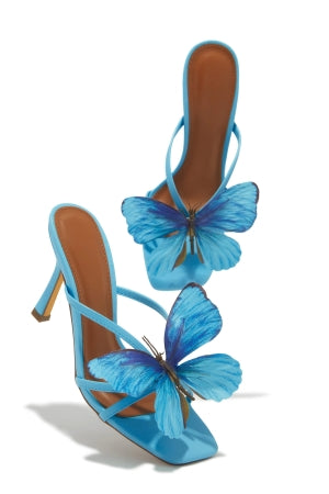 Full Butterfly Dazzle Peep Square Toe Stiletto Slip-on Heel | Estelle