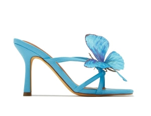 Lily Via-2 Full Butterfly Detail Open Square Toe Stiletto Heel-Blue