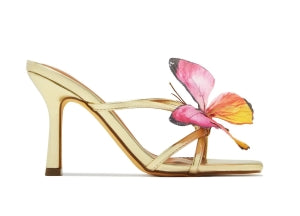 Lily Via-2 Full Butterfly Detail Open Square Toe Stiletto Heel-Gold
