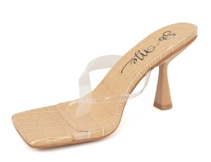 Vivo Thong Clear Finished Square Toe Kitten Sandal-Nude