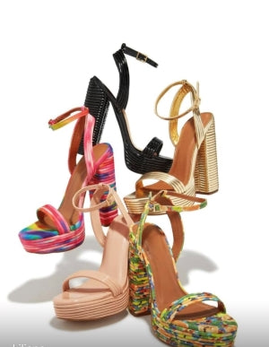 Lily Yuko Fashion Buckle Platform Open Toe Chunky Block Heel -Black