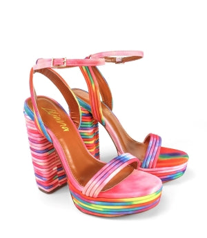 Lily Yuko Fashion Buckle Platform Open Toe Chunky Block Heel -Black