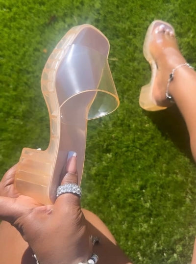 Women Slip-on Platform Block Heel Sandals-Clear