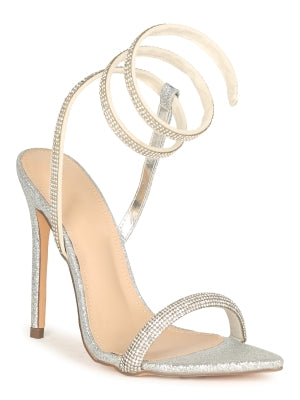 Kay Zaina-9 Rhinestone Ankle Spiral Strap Pointy Open Toe Stiletto Heel Sandals-Silver