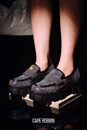 Cape Robbin Abbe Rhinestone detail Mesh Finish Chunky Platform lug Sole Women Loafers-Rainbow