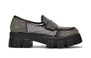 Cape Robbin Abbe Rhinestone detail Mesh Finish Chunky Platform lug Sole Women Loafer-Silvers