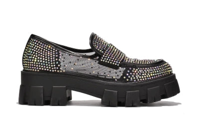 Cape Robbin Abbe Rhinestone detail Mesh Finish Chunky Platform lug Sole Women Loafers-Rainbow