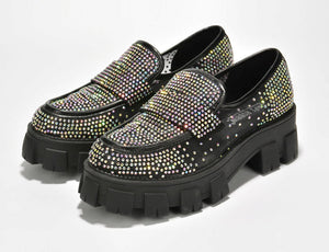 Cape Robbin Abbe Rhinestone detail Mesh Finish Chunky Platform lug Sole Women Loafers-Rainbow