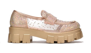 Cape Robbin Abbe Rhinestone detail Mesh Finish Chunky Platform lug Sole Women Loafer-Silvers