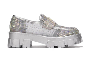 Cape Robbin Abbe Rhinestone detail Mesh Finish Chunky Platform lug Sole Women Loafers-Rainbow