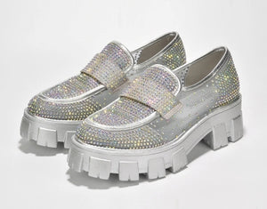 Cape Robbin Abbe Rhinestone detail Mesh Finish Chunky Platform lug Sole Women Loafers-Rainbow