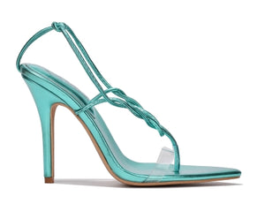 Cape Robbin Alabama Pointy Toe Strappy Thong Stiletto Women Open Toe High Heels-Aqua