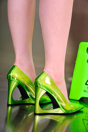 Ara Translucent Upper Detail Pointed Toe Unique Heel Women Pump-Lime