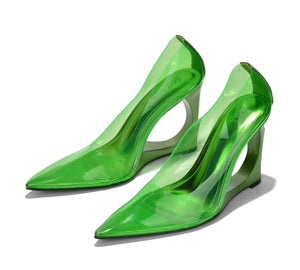 Ara Translucent Upper Detail Pointed Toe Unique Heel Women Pump-Lime