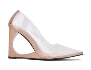 Ara Translucent Upper Detail Pointed Toe Unique Heel Women Pump-Nude