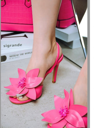 Cape Robbin Blooming Vamp Flower design Buckle Enclosure Women Open Toe High Heels-Pink