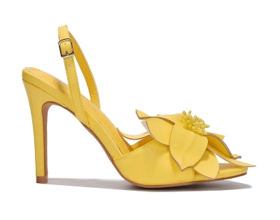 Cape Robbin Blooming Vamp Flower design Buckle Enclosure Women Open Toe High Heels-Yellow