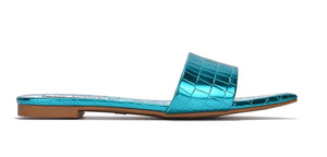 Cape Robbin Bonita Metalic Pointy Toe Women Flat Sandals - Croc Blue