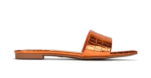 Cape Robbin Bonita Metalic Pointy Toe Women Flat Sandals - Croc Orange