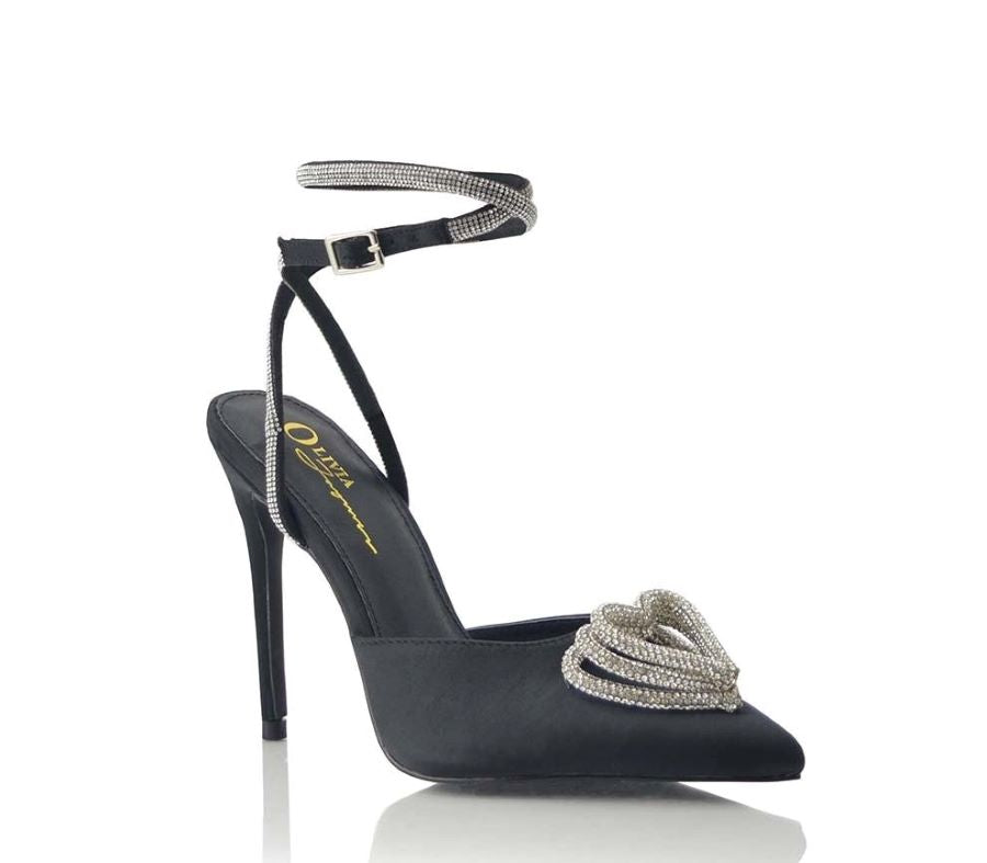 OLIVIA JAMES CHRISTY RHINESTONE STRAPPY DETAIL POINTY TOE STILETTO HEEL PUMP