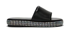 Cape Robbin Damdam Rhinestone coated Slip on Women Flat Slide Sandals-Black