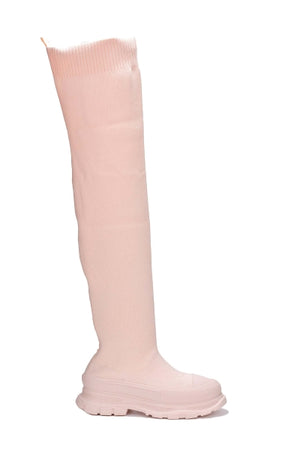 Deky Thigh High Sock Chunky Platform Women Boots-Pink