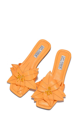 Cape Robbin Fully Vamp Flower design Spring Women Flat Sandals-Orange