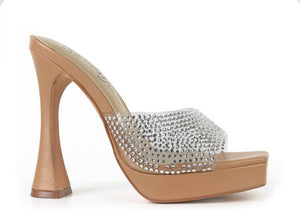 So Me Karleen Rhinestone Sculptured Platform Peep Toe Flared Heel Mule