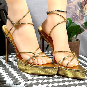 SO ME KYLA STRAPPY POINTY TOE PLATFORM TAIL HEEL SANDALS