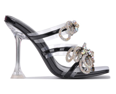 Cape Robbin Loma Gem Trim Rhinestone Rope Square Toe Clear Women High Heel-Black