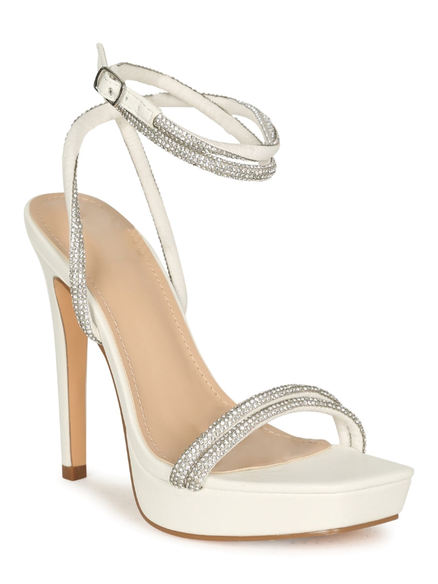 Kayleen Misty-12 Rhinestone Strappy Platform Stiletto Heels-Silver