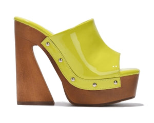 Cape Robbin Moika Square Toe Platform Sculptured Block Heel Women Mule-Lime