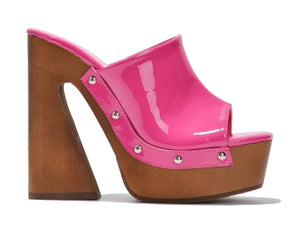 Cape Robbin Moika Square Toe Platform Sculptured Block Heel Women Mule-Pink