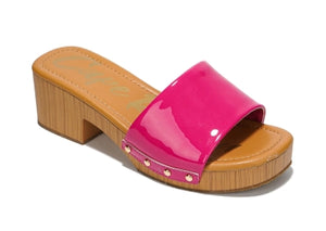 Cape Robbin Roda Wooden Midesole Platform Low Block Heel Women Mule-Pink